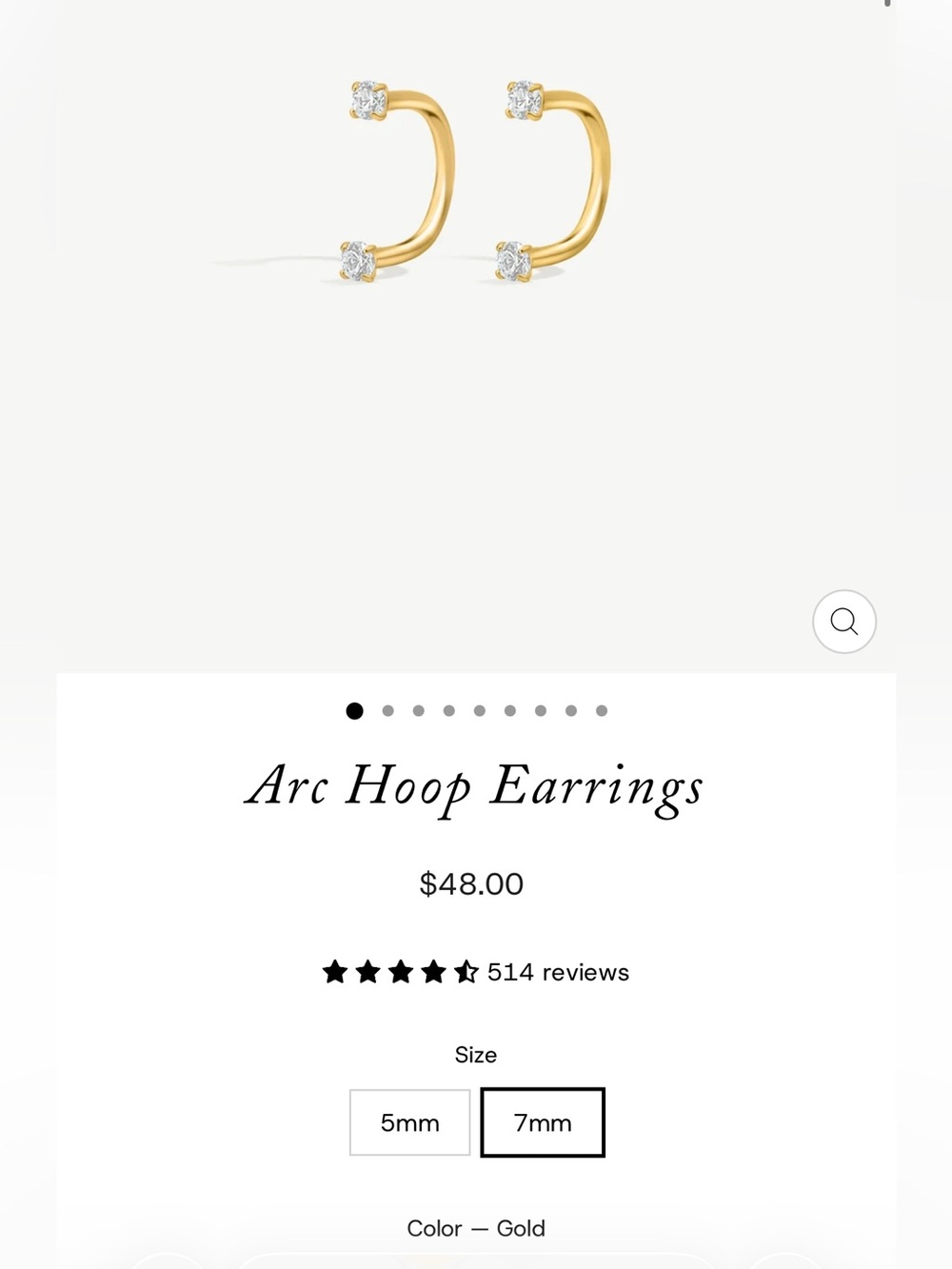 7 mm Arc Hoop Earrings - Gold with Clear Stones